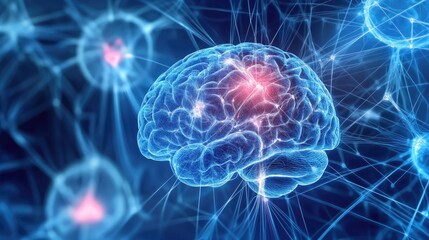 Obraz premium Human brain showing Intelligent thinking processing through the concept of a neural network