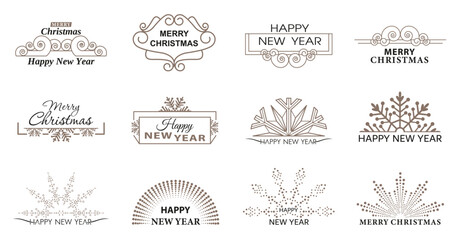 Holiday frames with Christmas and New Year greetings. Border of lines, dots and snowflakes. Geometric New Year pattern.  Designer shapes for invitations and holiday cards. Vector illustration.