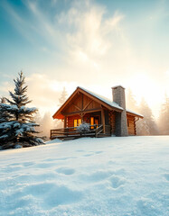 Winter Tranquility: A Serene Cabin in a Snowy Wonderland
