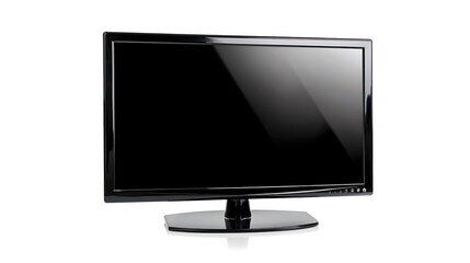 Fototapeta premium A black flat screen television is turned off