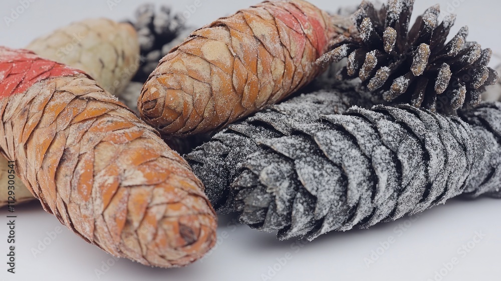 Poster a collection of pine cones arranged neatly on the ground