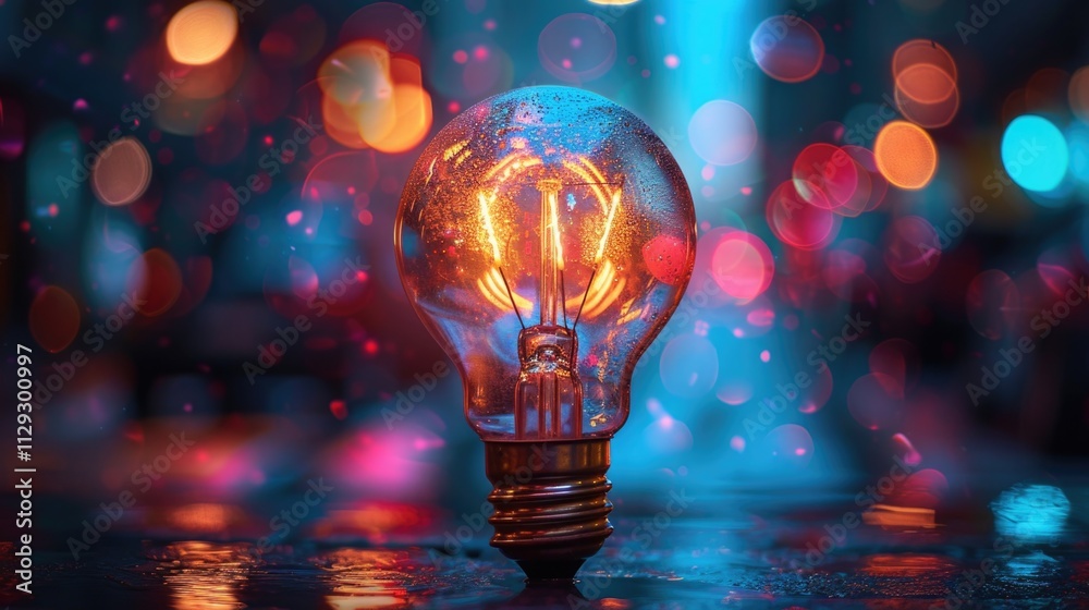 Poster a single light bulb sitting on a table, ready for use