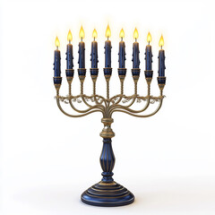 Fototapeta premium Decorative Hanukkah Menorah with Lit Candles on a White Background