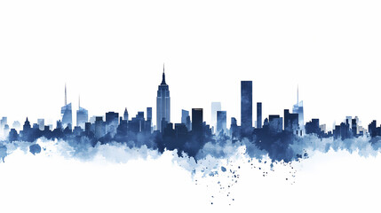 Minimalist new york city skyline silhouette in blue and white, featuring iconic landmarks for commercial use. Horizon. Illustration