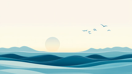 Minimalist ocean horizon in serene blue tones. Horizon. Illustration