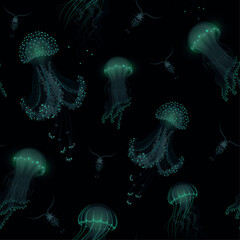 Vector seamless pattern with jellyfish