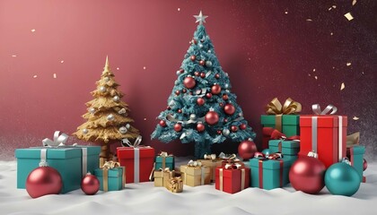 Christmas Tree With Baubles And Blurred Shiny Lights