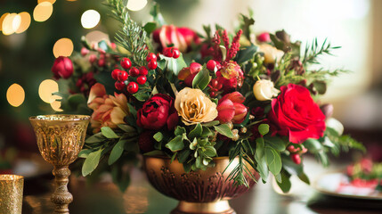 Obraz premium A mix of vibrant reds, greens, and golds adds a festive and cheerful mood to the arrangement.