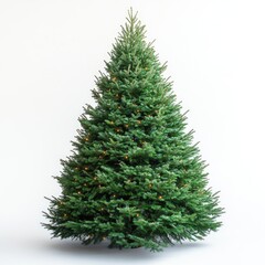Fototapeta premium A festive green Christmas tree lit up with colorful lights against a clean white background