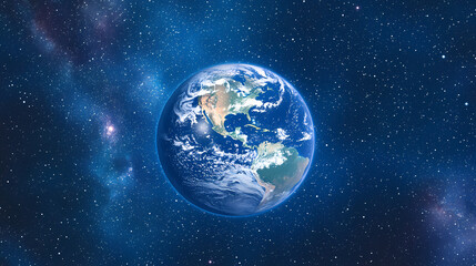 Obraz premium Earth from space with starry sky. stunning view of our planet earth from space, showing the blue horizon and the milky way galaxy in the background. Horizon. Illustration