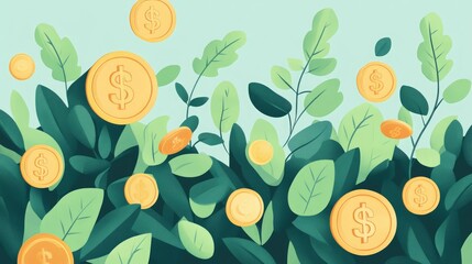 wealth accumulation through nature flat design top view growth theme cartoon drawing Triadic Color Scheme 