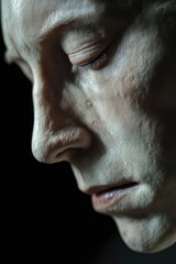 Obraz premium A close-up view of a man's face with his eyes shut tight, focusing on the moment