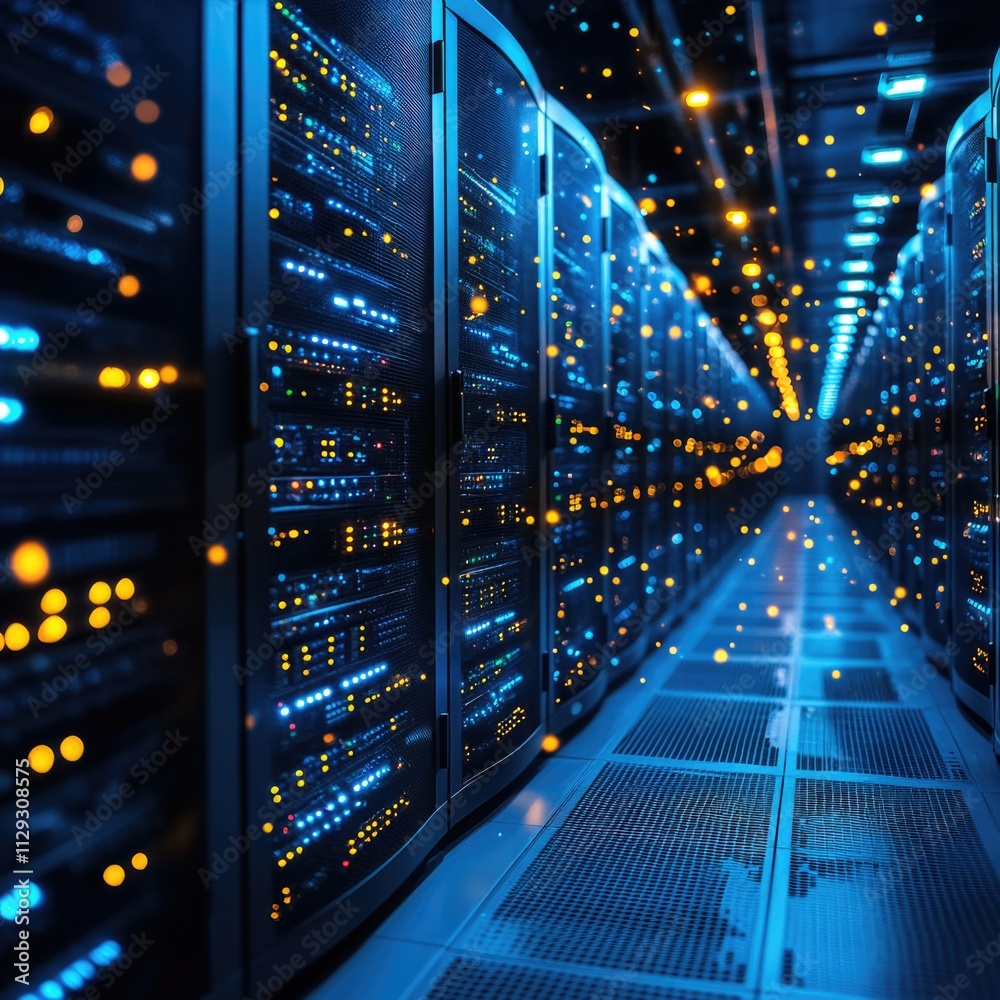 Aufkleber Row of servers in a modern data center, suitable for tech-related themes and presentations