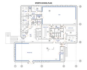 Vector architectural project of a sports school floor plan © Lydia Sokor