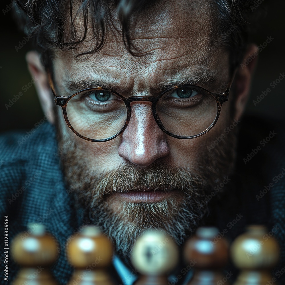 Poster close-up shot of a person playing chess