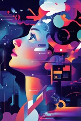 Abstract portrait, vibrant colors, geometric shapes, digital art.