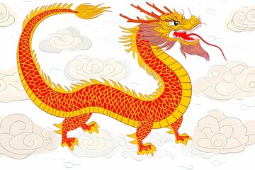 Vibrant Illustration of a Majestic Dragon Surrounded by Clouds