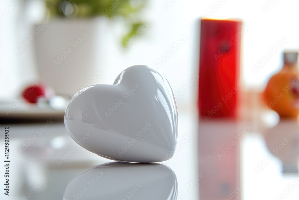 Poster a small heart-shaped object sits atop a table, perfect for decorative or symbolic use