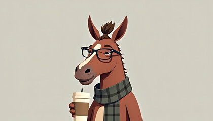 Stylish horse with scarf and coffee