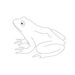 Isolated black outline cartoon frog on white background. Side view toad. Curve lines. Page of coloring book