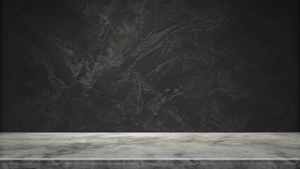 empty grey marble tabletop with dark black cement stone background for product displayed in rustic mood and tone. luxury background for product stand with empty copy space for party, promotion.
