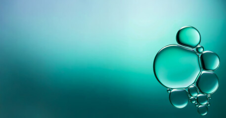 3D water bubbles on green background