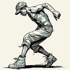 Fototapeta premium Stylized Vintage Breakdancer Logo with Dynamic Movement