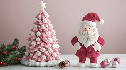 Santa Claus, Ornaments, Balls and Christmas Tree, Reindeer, Sleigh, Formed With Paper Cut Art, , Abstract Image, Texture, Pattern Background, Wallpaper, Cover and Screen of Smartphone, PC, Laptop, 9:1