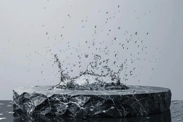 High Detail Image of Black Stone Podium with Water Splash