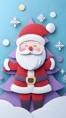 Fototapeta premium Santa Claus, Ornaments, Balls and Christmas Tree, Reindeer, Sleigh, Formed With Paper Cut Art, , Abstract Image, Texture, Pattern Background, Wallpaper, Cover and Screen of Smartphone, PC, Laptop, 9:1