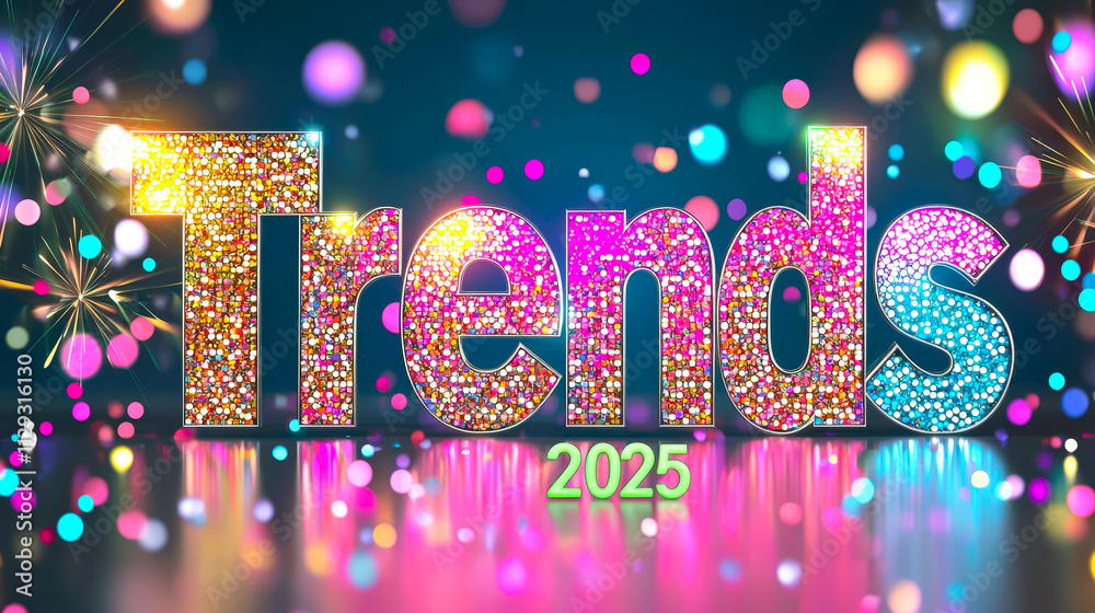 Poster Trends for 2025 highlighted with colorful sparkles and lights creating a festive atmosphere