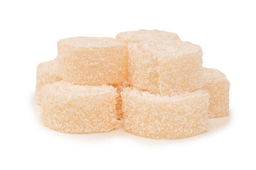 Coconut candy roll isolated on a white background.