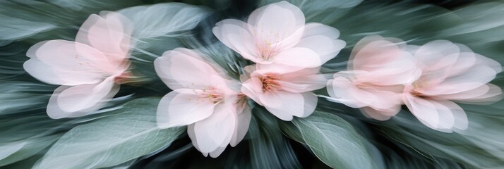 柔らかなピンクの花びらが風に揺れる春の庭の様子