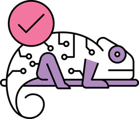 Adaptable Learning Icon – Chameleon with Circuit Lines, Highlighting AI's Flexibility and Learning Abilities. Vector illustration.