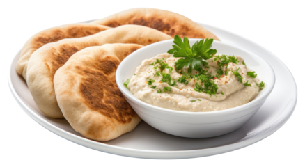 PNG Baba Ganoush food bread plate.