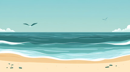 Calm sea with a clear blue sky horizon. Horizon. Illustration