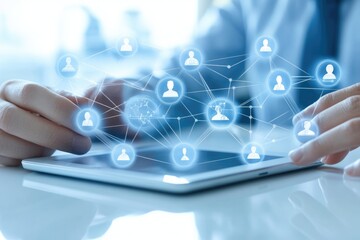 Corporate Collaboration: Business Individuals Engaged in a Digital Network with Tablet, Showcasing Startup Concepts through Dual Exposure