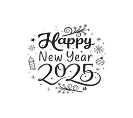 Happy New Year 2025 typographic illustration