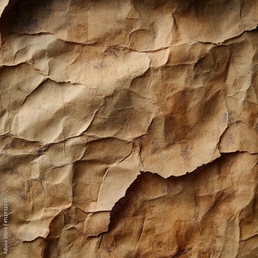 Poster Close-up view of a fragment of brown paper with subtle texture and creases