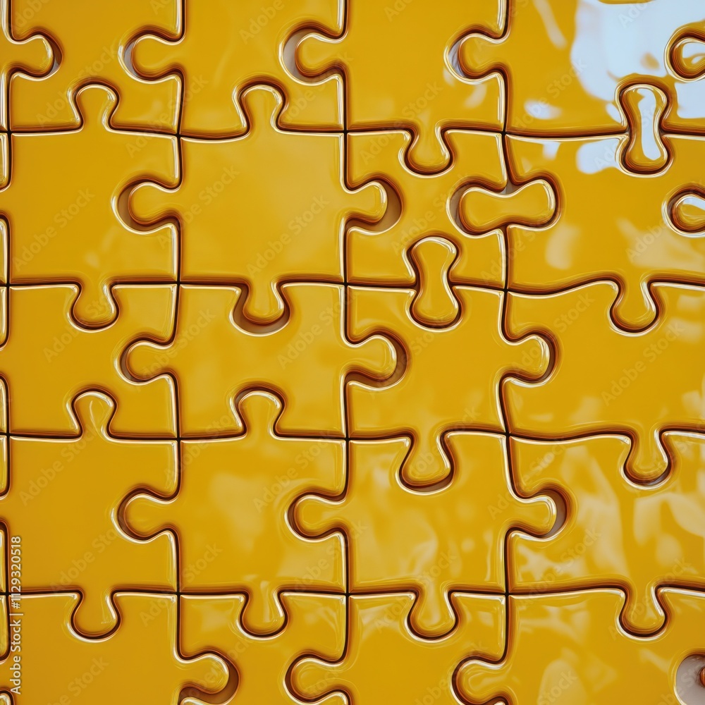 Poster A detailed view of a single yellow puzzle piece with smooth surface and sharp edges
