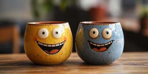 Playful Ceramic Mugs with Funny Faces