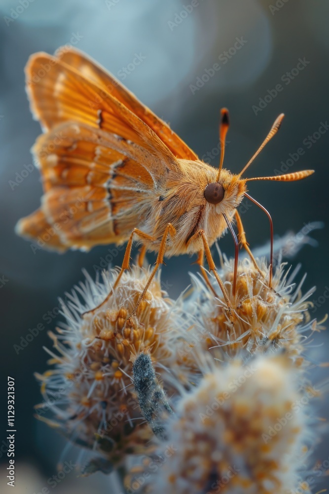 Poster a close-up view of a butterfly sitting on a colorful flower
