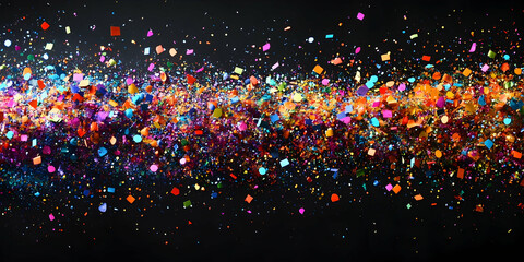 Burst of vibrant, colorful confetti in mid-air, AI Generated
