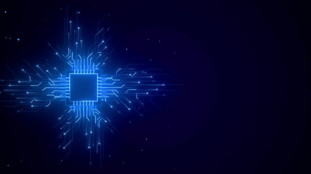 Digital Data moving on Circuit Board CPU high tech Artificial intelligence AI, data mining Processing data futuristic processor Futuristic cyber innovation automation brain. cyber innovation cyberpunk