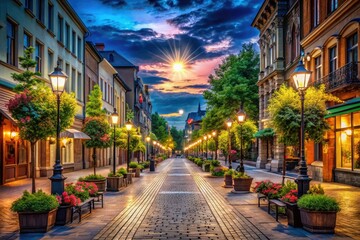 Fototapeta premium Capture serene urban nightscapes without risk. Safe, peaceful cityscapes at night, illuminated in low light.
