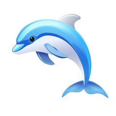 Blue Dolphin Illustration in Cartoon Style. Playful Dolphin with Smooth Gradient Colors