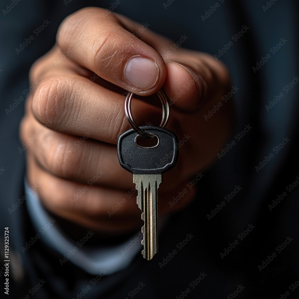 Poster a person holding a bunch of keys in their hand, suitable for use as a concept image or for illustrat