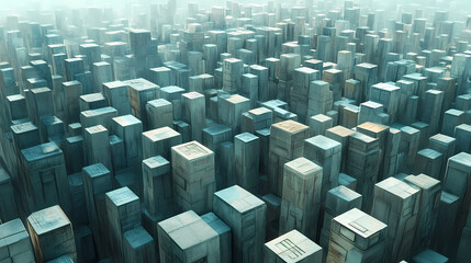 Obraz premium A futuristic cityscape made entirely of cube-like buildings, stretching far into the horizon. Horizon. Illustration