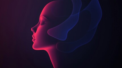 Obraz premium Artificial intelligence concept art featuring a woman's face emerging from vibrant neon waves, symbolizing the captivating fusion of technology and humanity in a digital realm