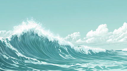 A tranquil ocean wave background with a clear sky area for text. Horizon. Illustration